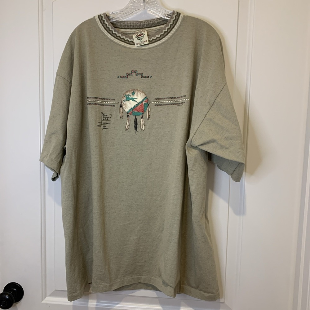 Vtg Prairie Mountain Four Corners T Shirt Mens XXL Tan USA Cotton Single Stitch